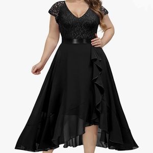 Dress - beautiful black asymmetrical with ruffle trim